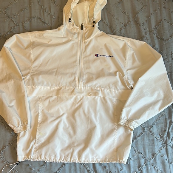 Champion Men’s Windbreaker Drawstring Jacket- Big and Tall Hoodie Anorak- White - Picture 2 of 8